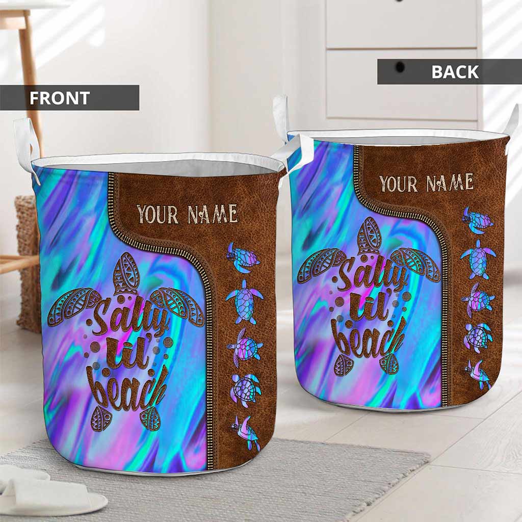 Salty Lil' Beach  - Turtle Personalized Leather Pattern Print Storage Basket