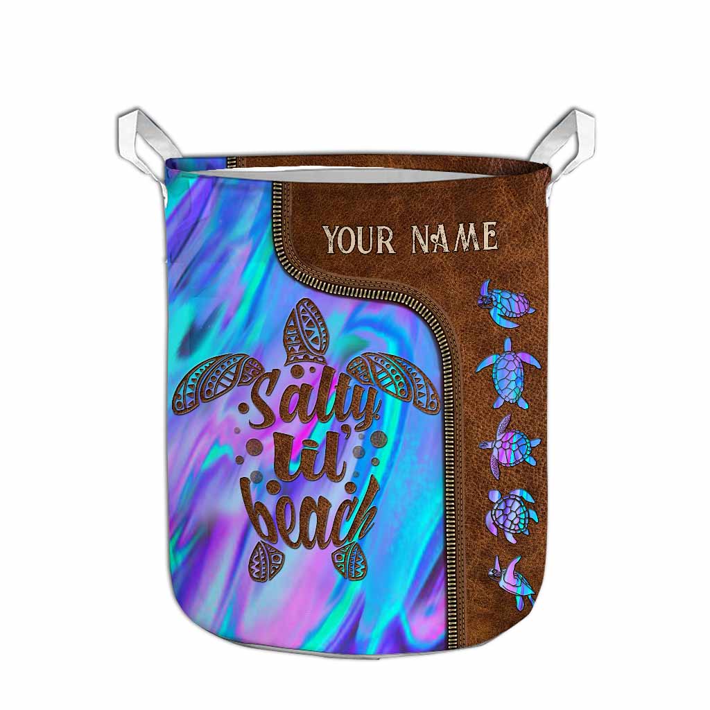 Salty Lil' Beach  - Turtle Personalized Leather Pattern Print Storage Basket