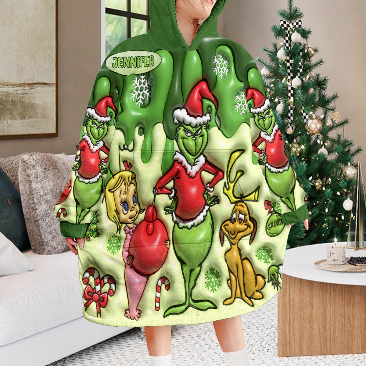 Merry Grinchmas - Personalized Stole Christmas Blanket Hoodie