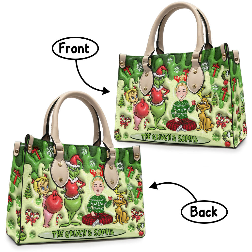 Merry Christmas - Personalized Stole Christmas Leather Handbag