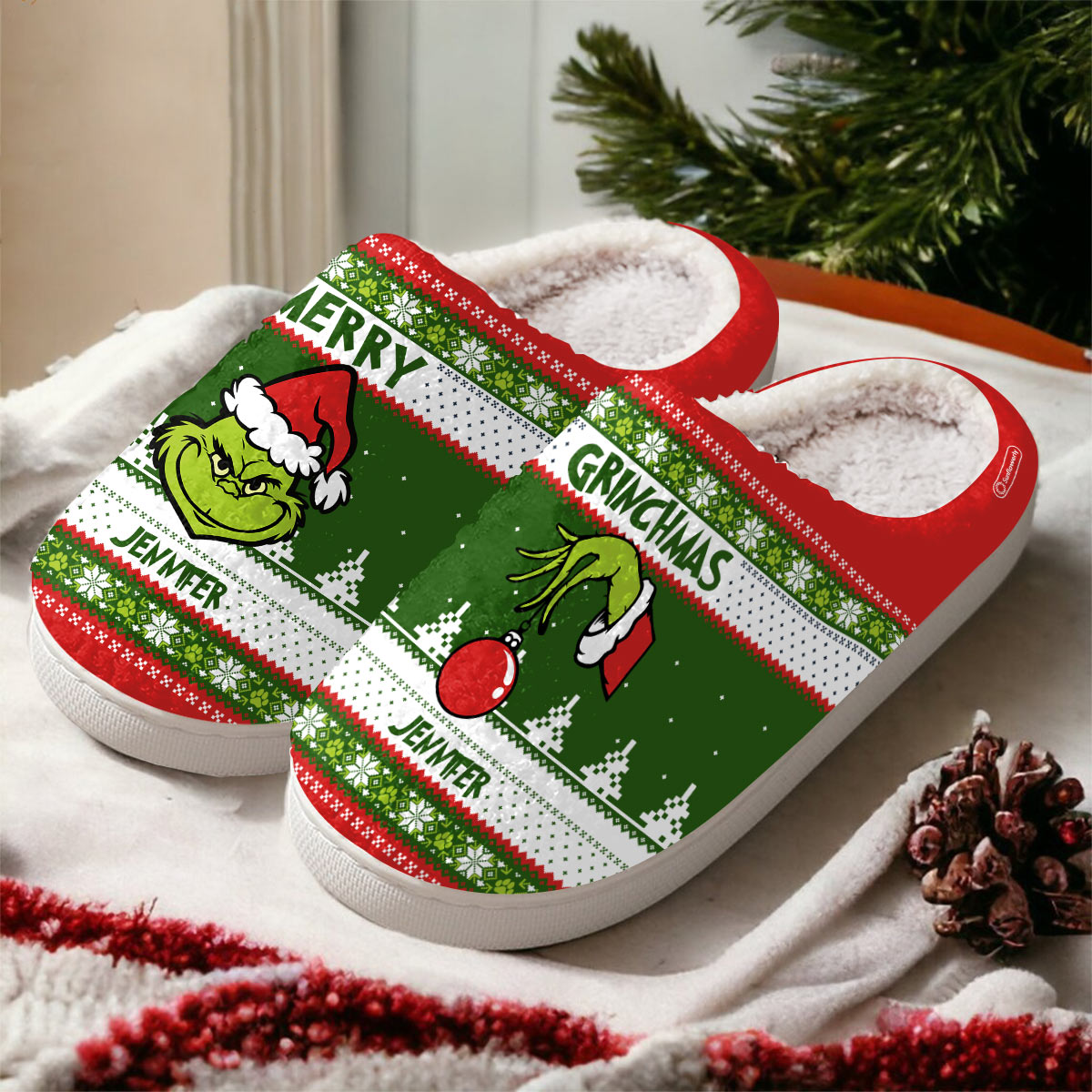 Merry Grinchmas - Personalized Stole Christmas Slippers