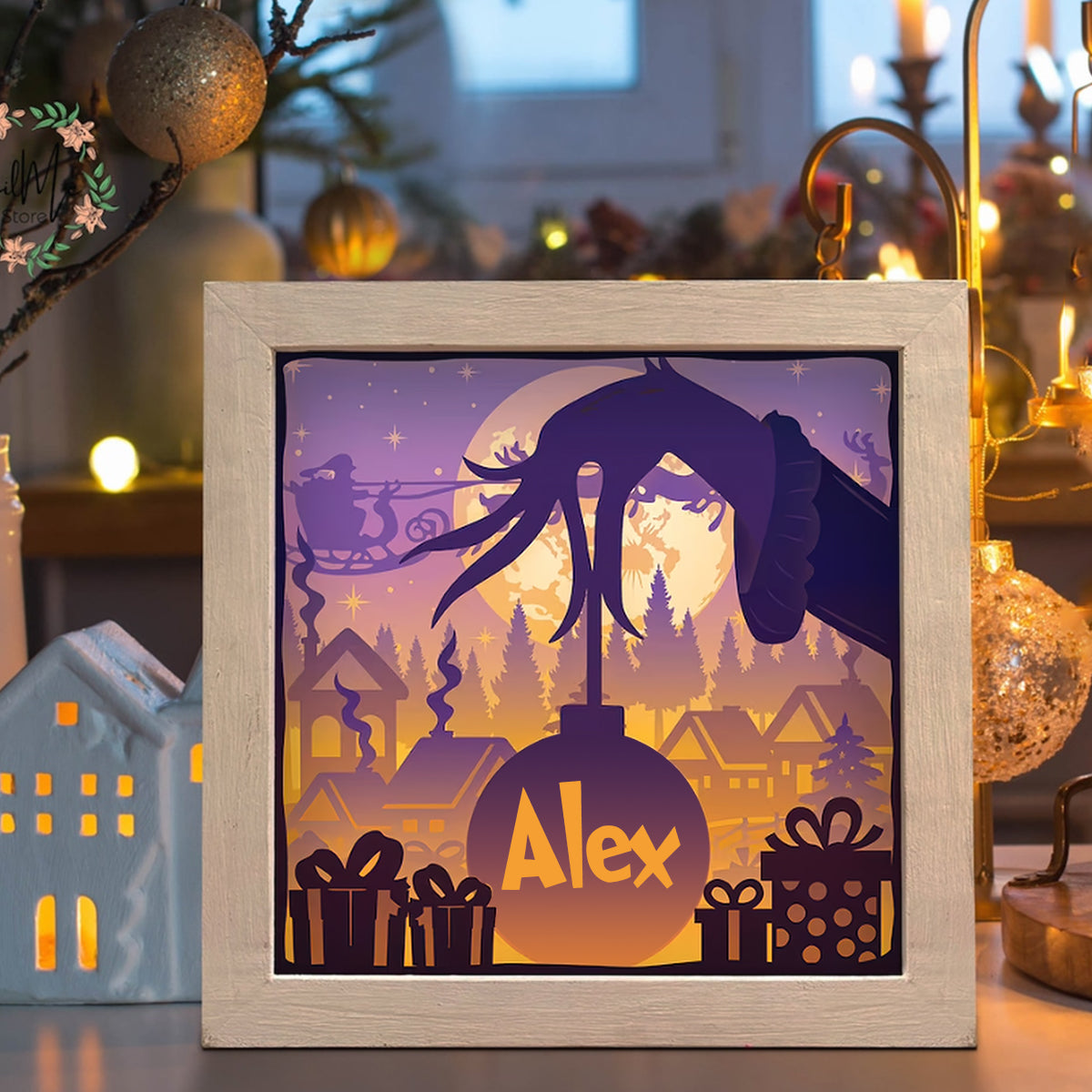 The Green Mischief - Personalized Stole Christmas Light Shadow Box