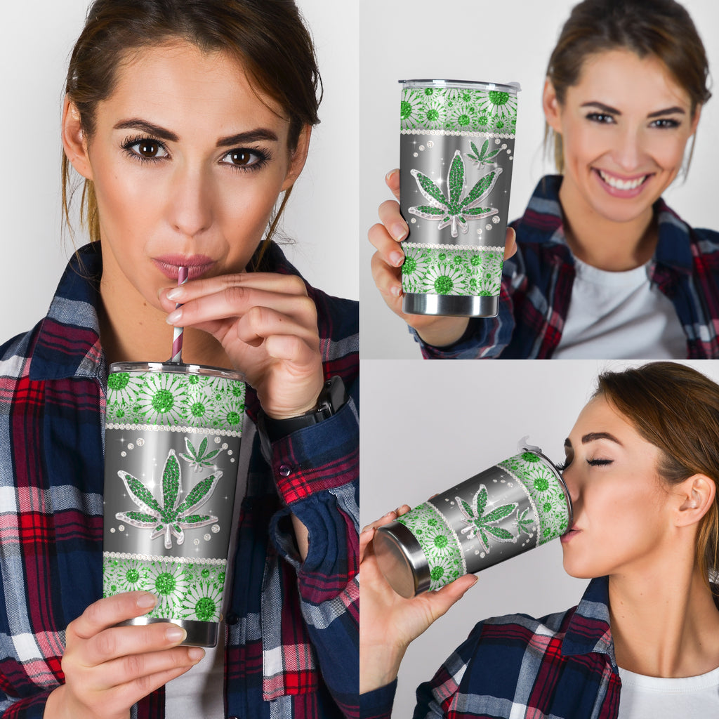 Green Leaves Pattern - Weed Tumbler 0822