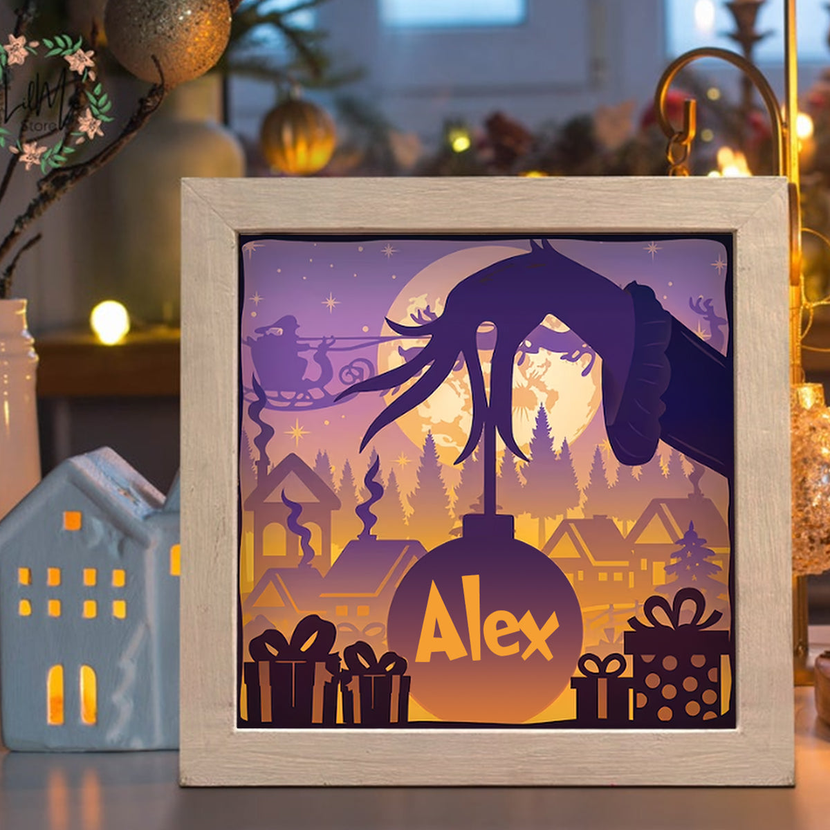 The Green Mischief - Personalized Stole Christmas Light Shadow Box