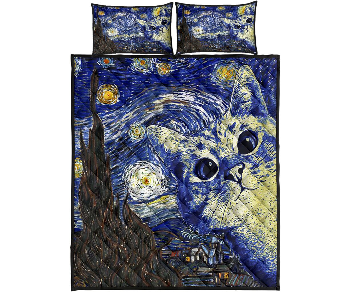 Cat Van Gogh Cat  Quilt Set 0622