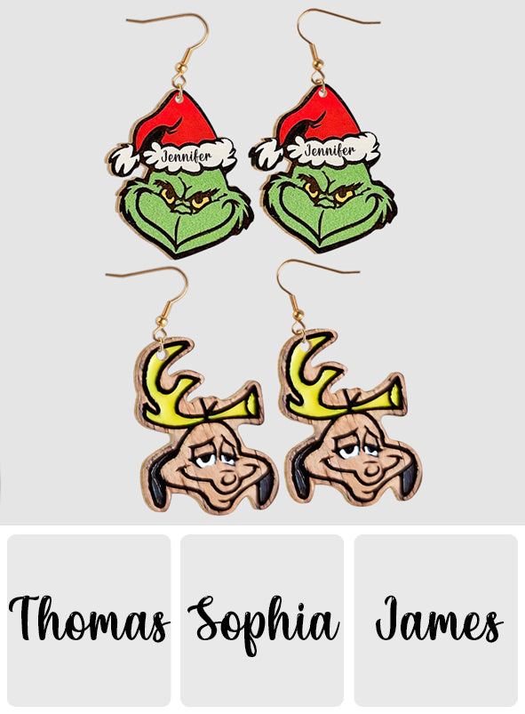 Merry Christmas - Personalized Stole Christmas Wooden Earrings
