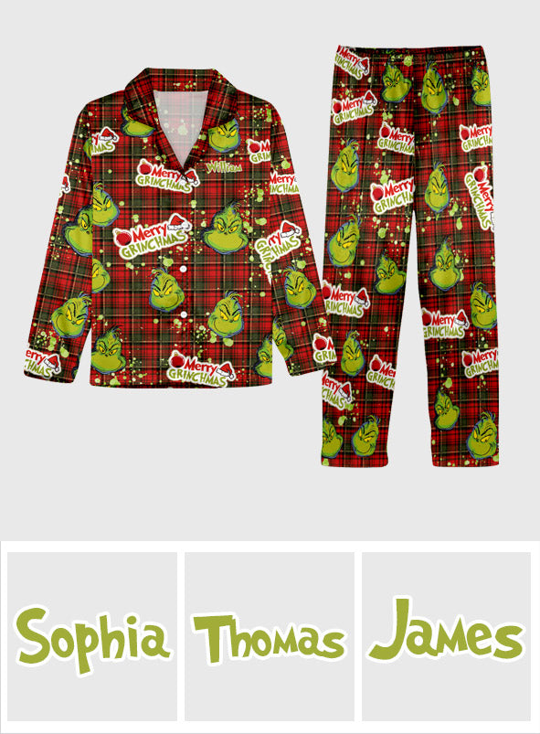 Merry Grinchmas - Personalized Stole Christmas Button Down Pajamas