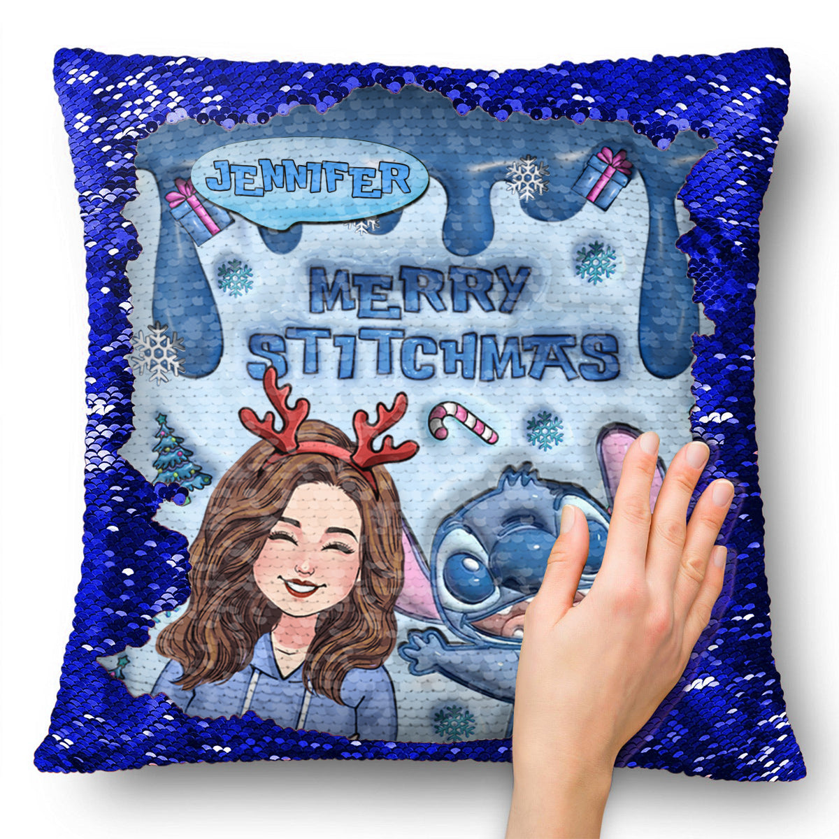 Merrry Christmas Ohana - Personalized Ohana Sequin Pillow Cover
