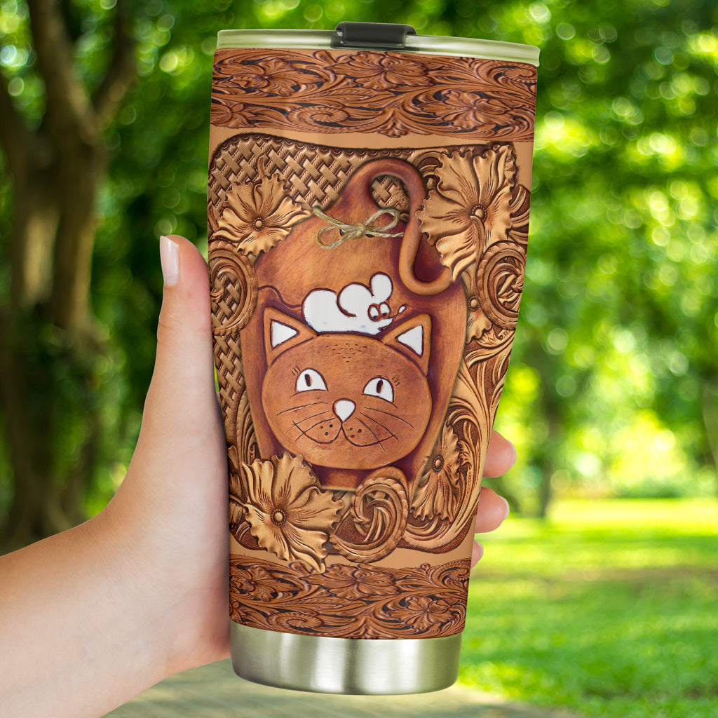 Cat Faux Wood Print Cat Tumbler 0622