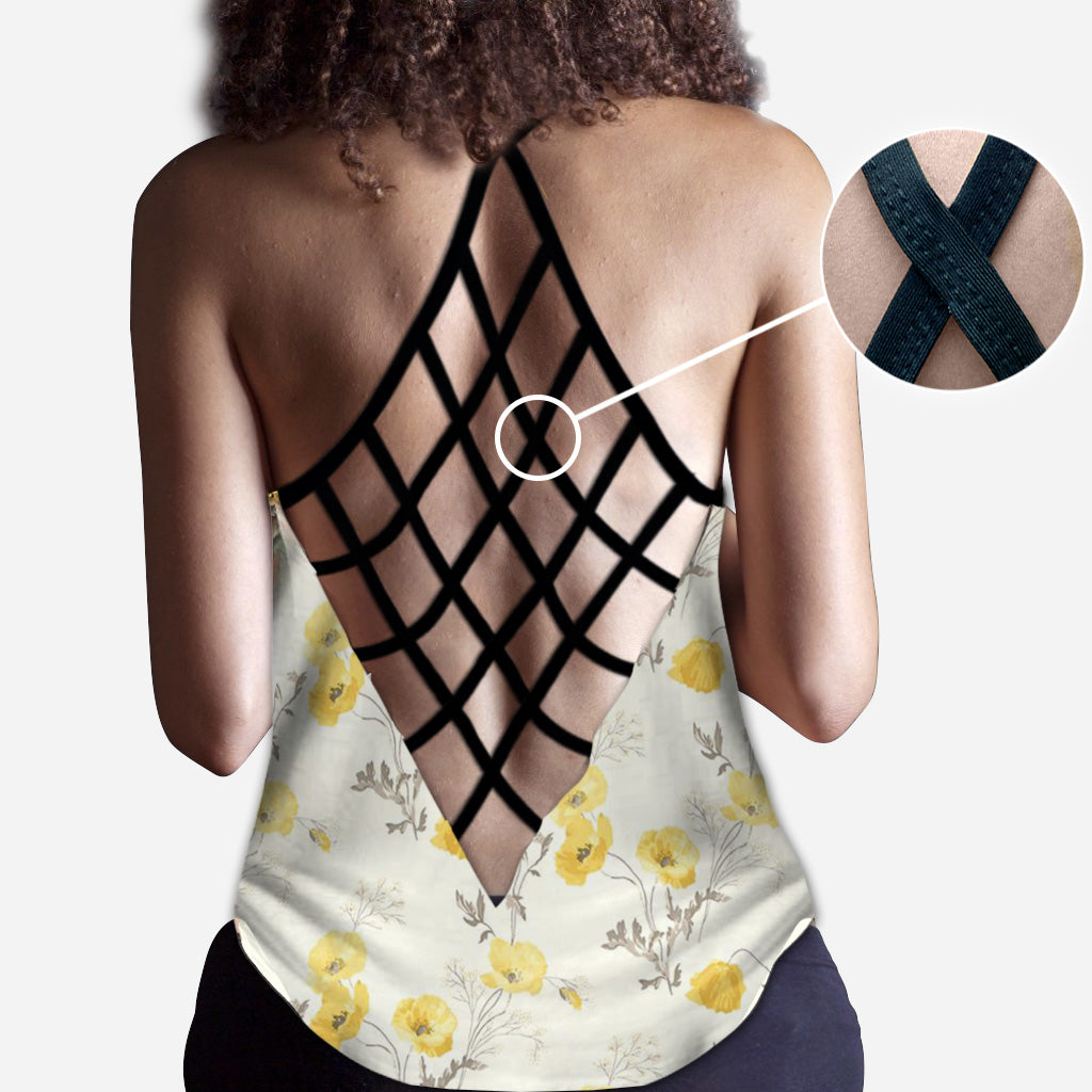 Yellow Floral - Personalized Mouse Cross Tank Top and Leggings