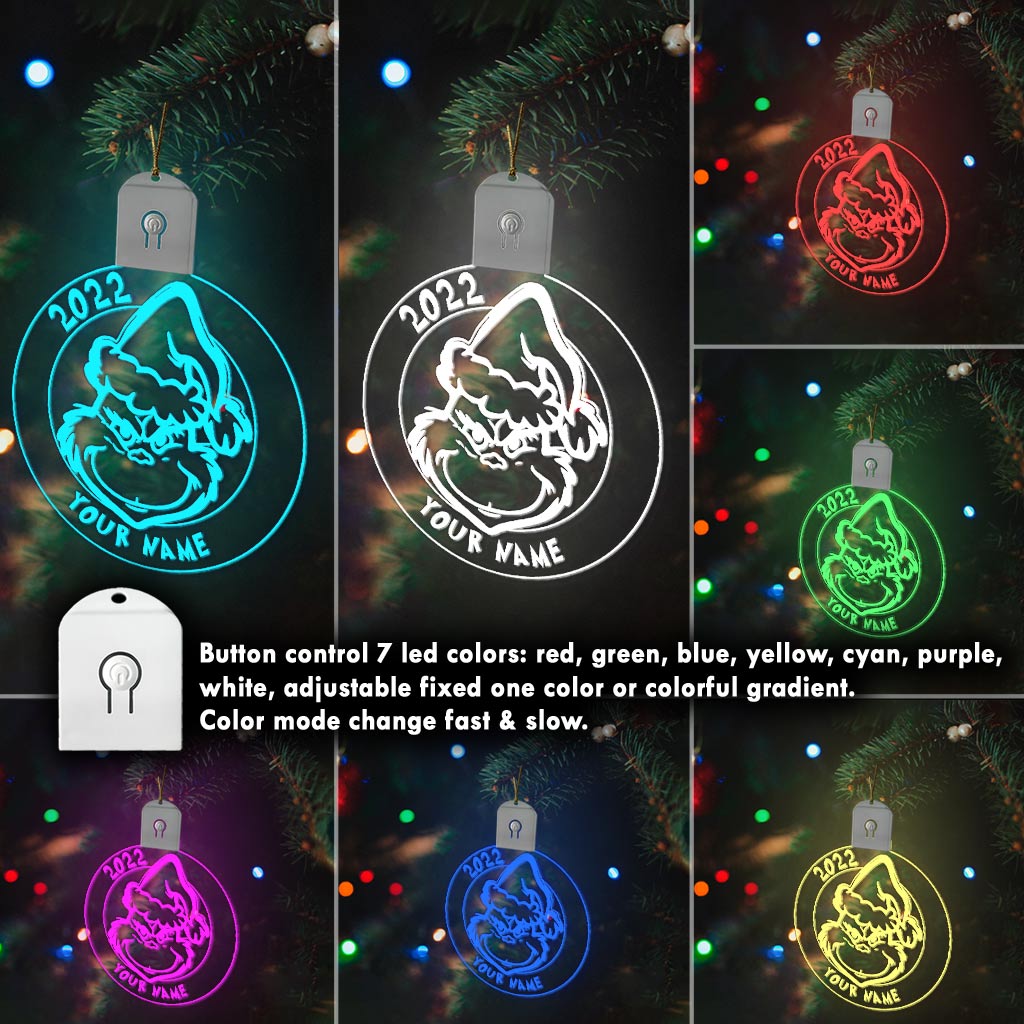Merry Grinchmas - Personalized Christmas Stole Christmas Round Led Acrylic Ornament
