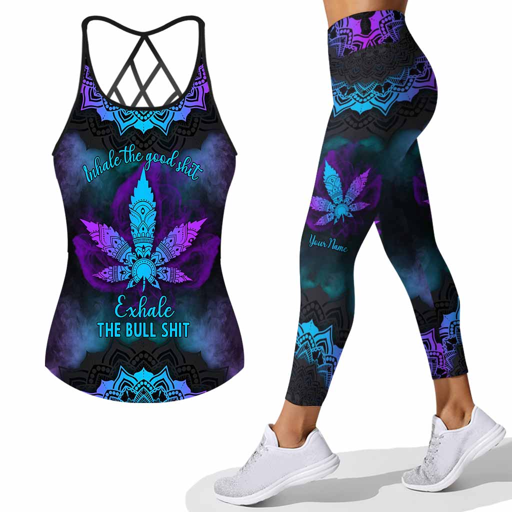 Inhale The Good Shit - Personalized Weed Cross Tank Top and Leggings