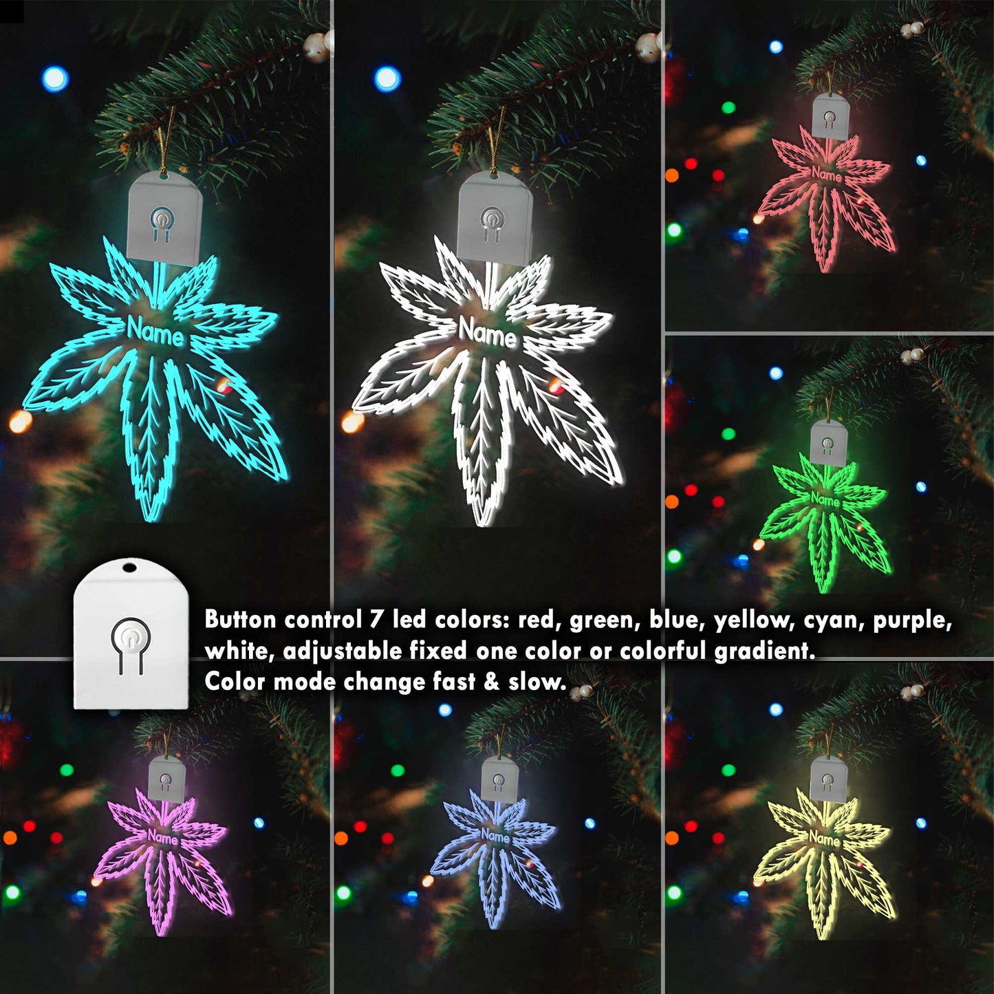 Get High Leaf - Personalized Christmas Weed Shaped Led Acrylic Ornament