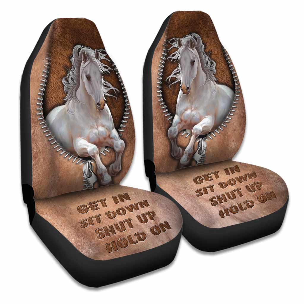 Get In Sit Down Shut Up Hold On - Horse Seat Covers With Leather Pattern Print 1