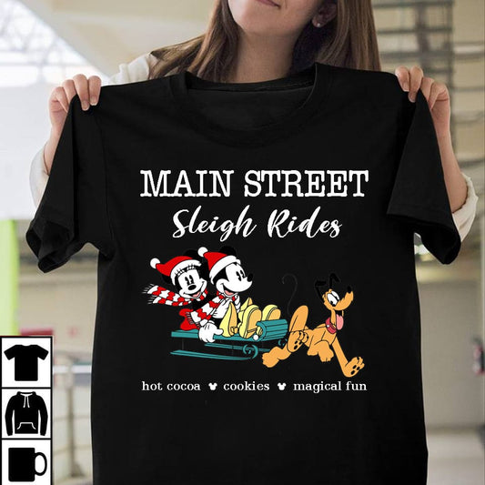 Main Street Sleigh Rides Mouse T-shirt and Hoodie 0823