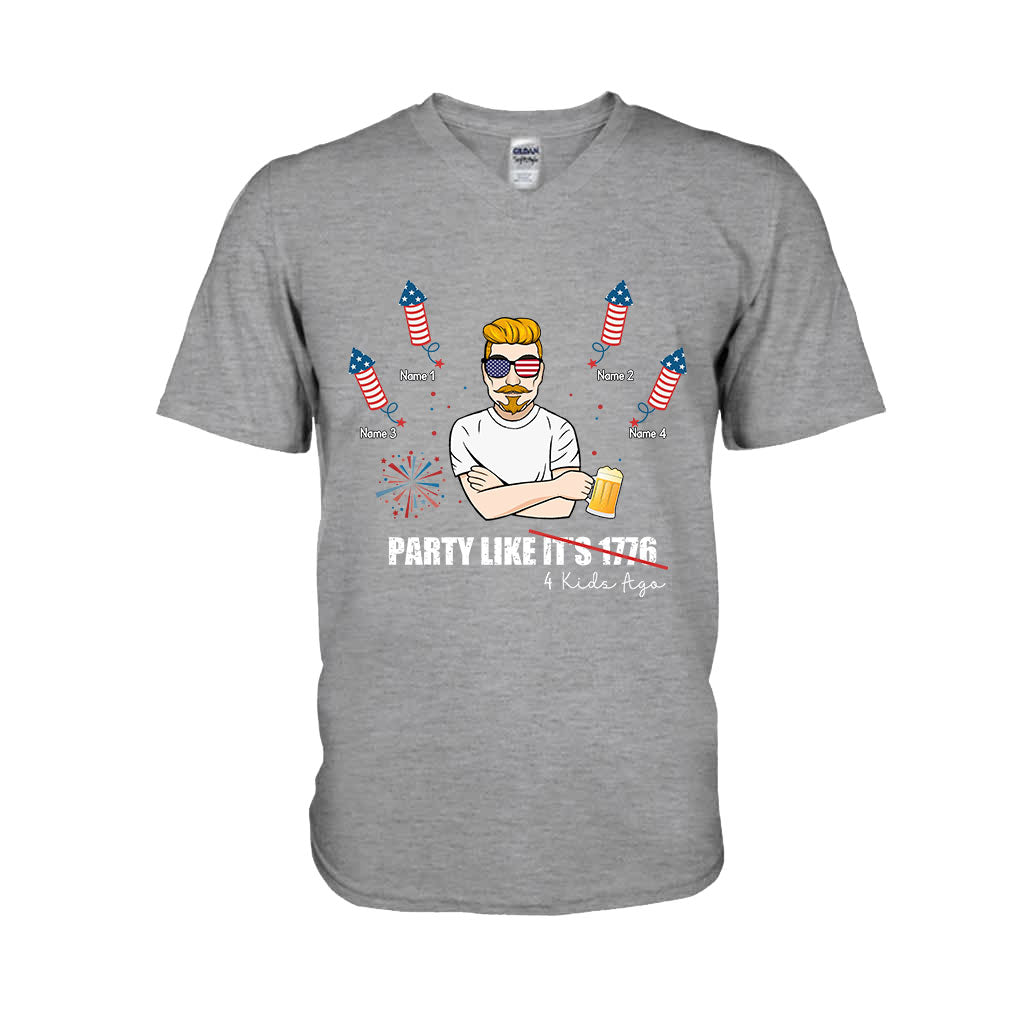 Party Like Four Kids Ago - Personalized Independence Day Father T-shirt and Hoodie