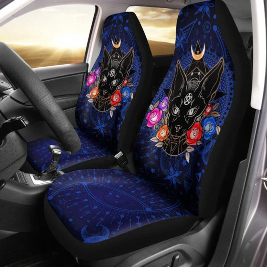 Celtic Wicca Occult Cat-  Witch Seat Covers 0822