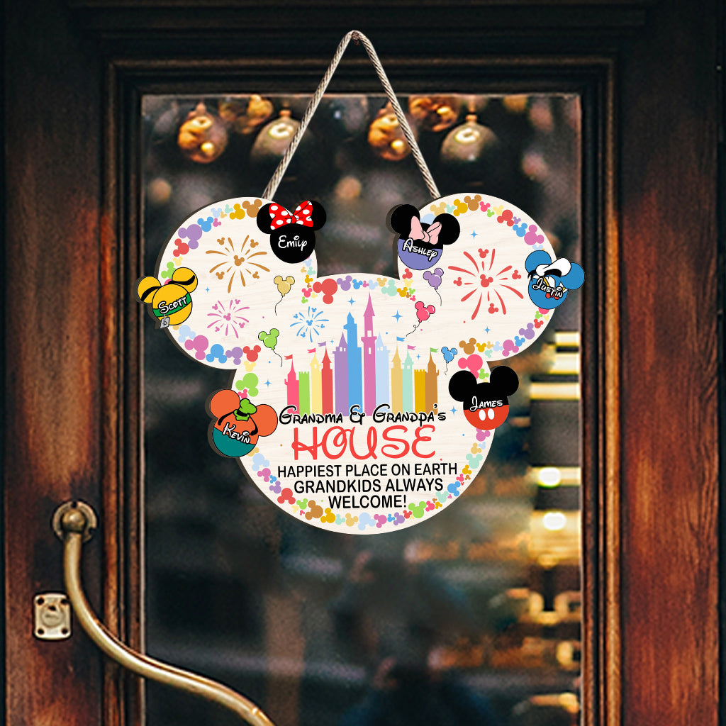 Happiest Place On Earth Grandkids Always Welcome - Personalized Mouse Custom Shaped Wood Sign