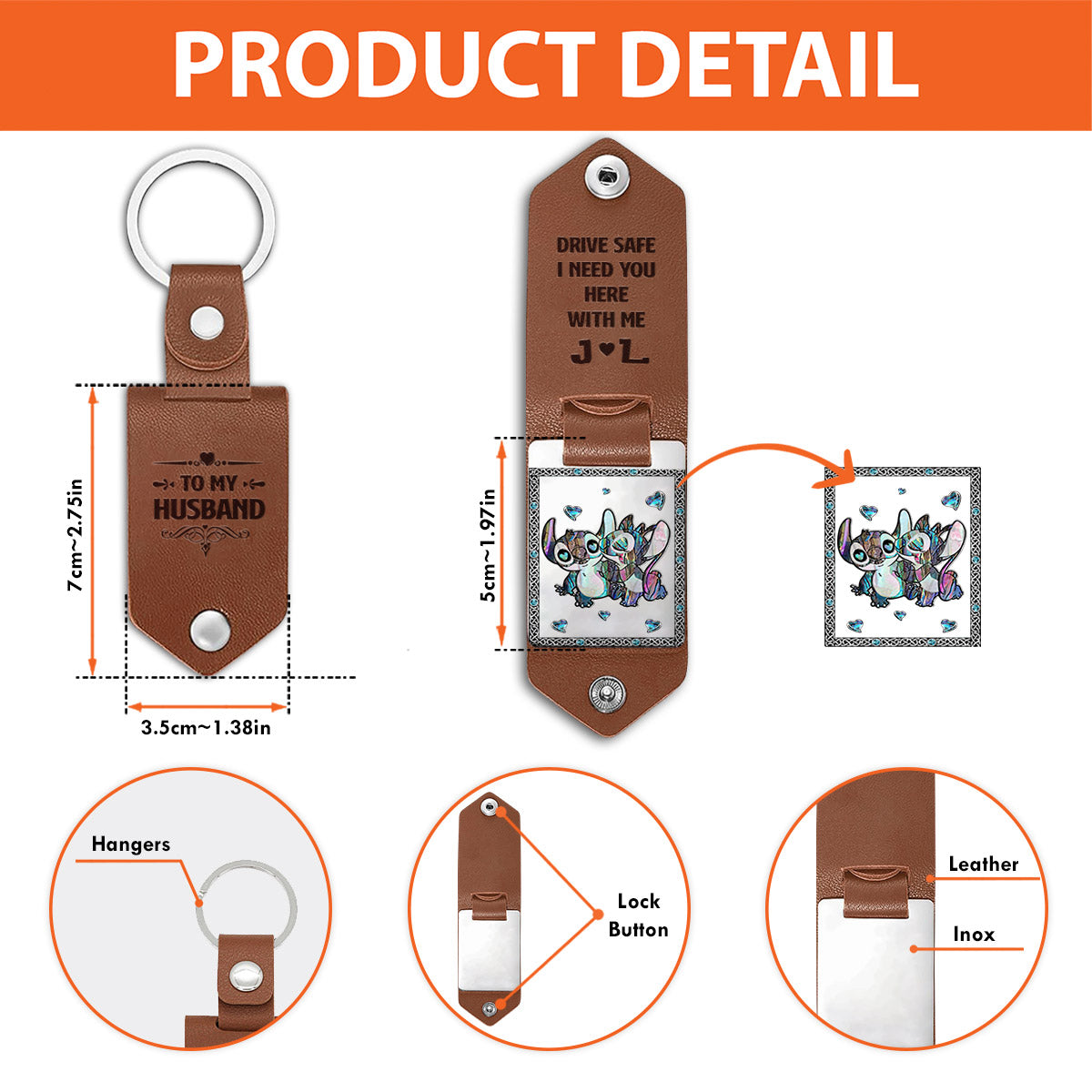 Drive Safe I Need You Ohana Couple - Personalized Ohana Leather Photo Keychain