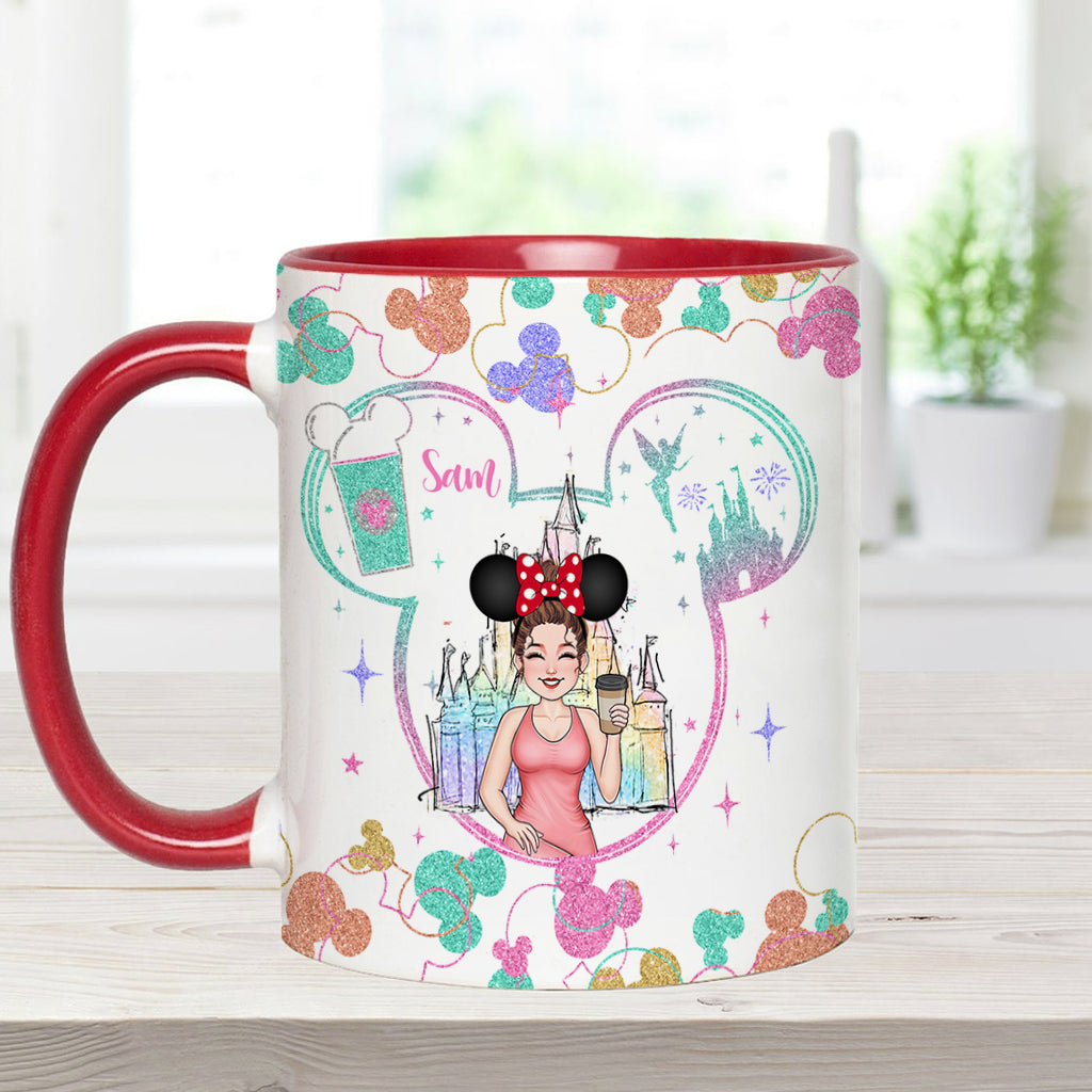 This Mom Runs On Coffee Magic - Personalized Mouse Accent Mug