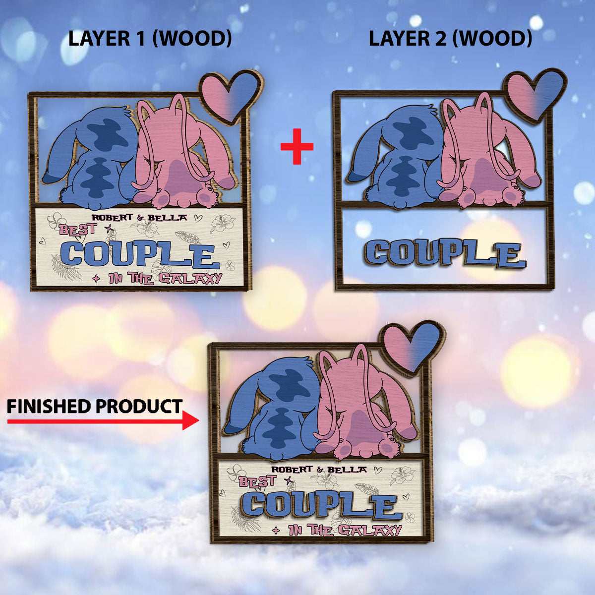 Best Couple In The Galaxy - Personalized Ohana 2 Layered Wood Sign / Wood Plaque
