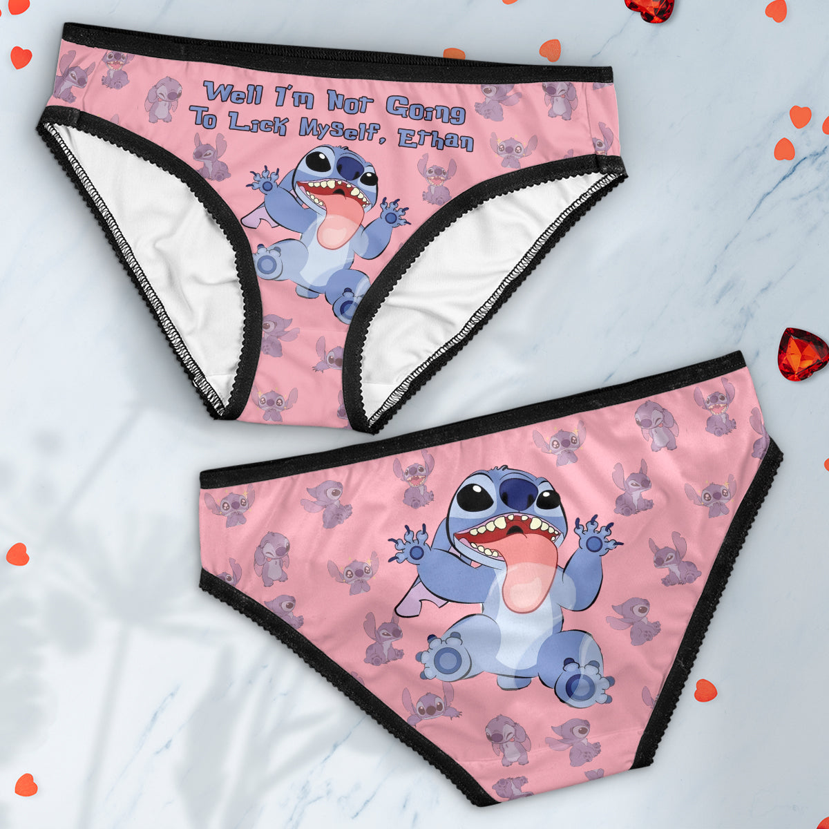 Well I'm Not Going To Lick Myself - Personalized Ohana Lace Border Women Briefs