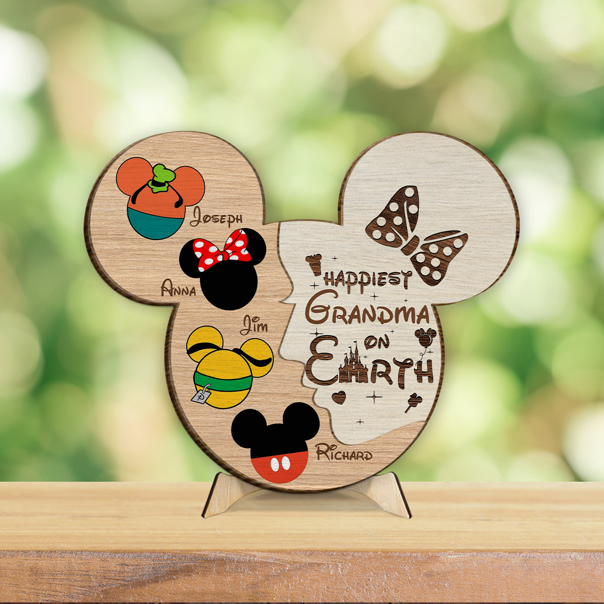Happiest Grandma/ Nana/ Mom... On Earth - Personalized Mouse 2 Layered Wood Sign / Wood Plaque