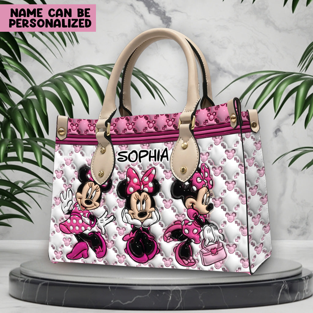 Pink Magic WIth Any Name - Personalized Mouse Leather Handbag