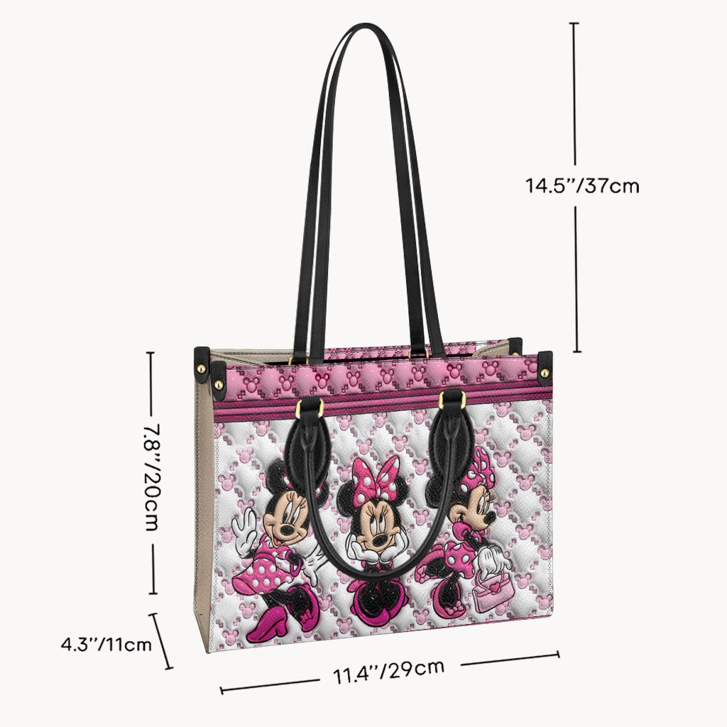 Pink Magic WIth Any Name - Personalized Mouse Leather Handbag
