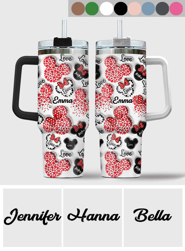 Mouse Ears Love Heart Inflated - Personalized Mouse Tumbler With Handle