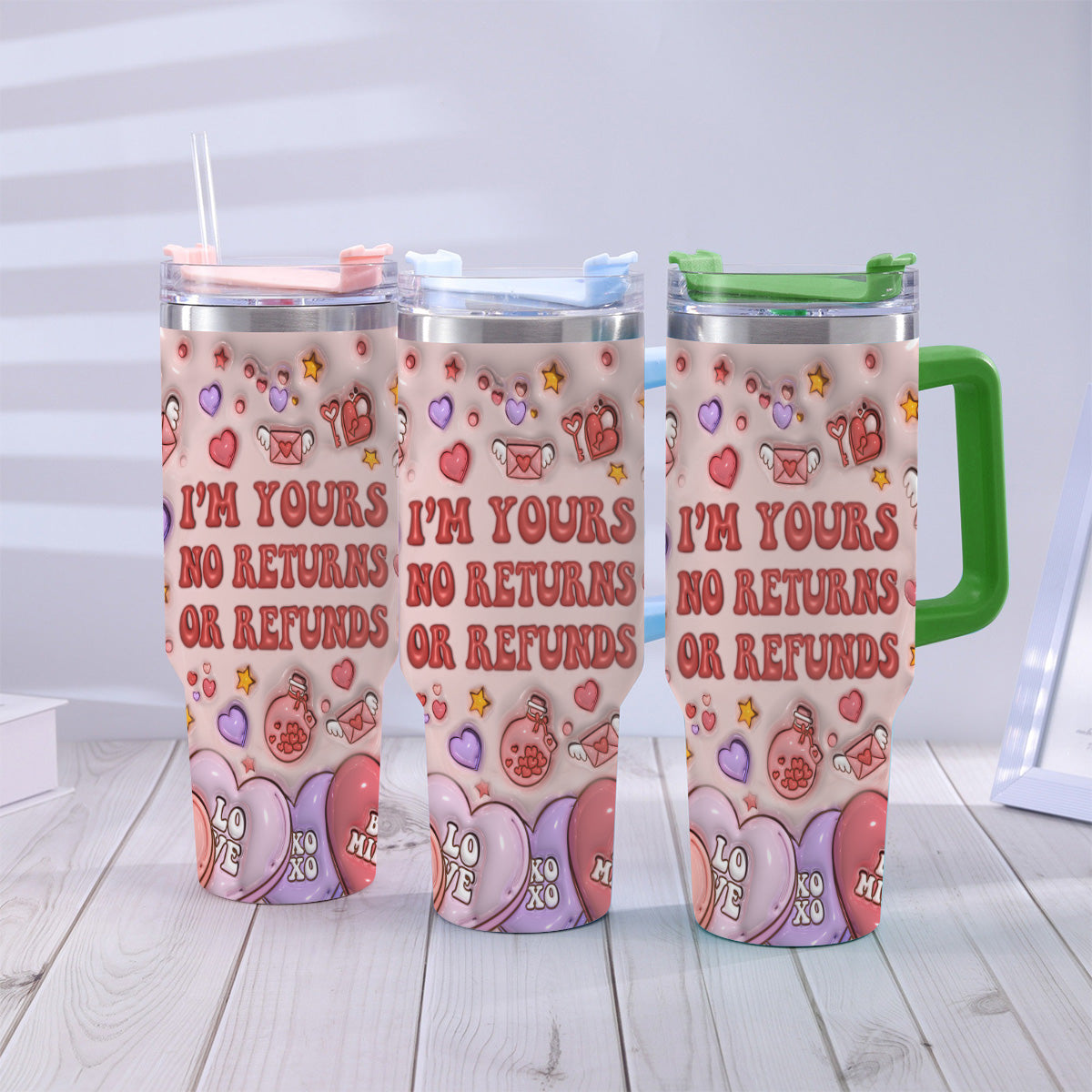 I'm Yours No Returns Or Refunds Ohana Couple - Personalized Ohana Tumbler With Handle