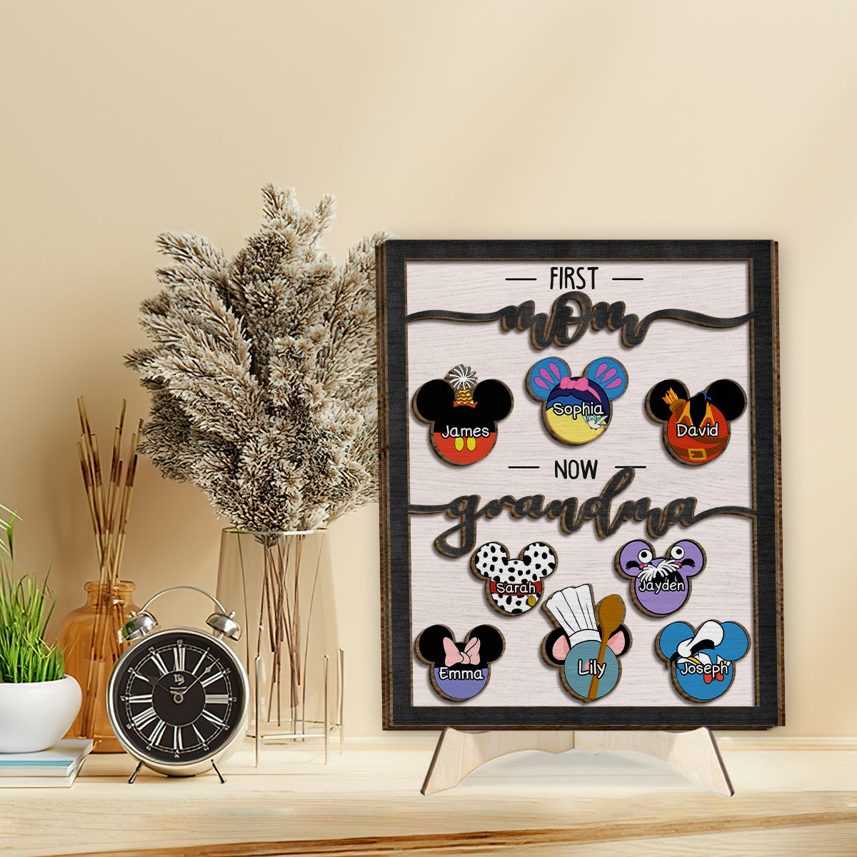 First Mom Now Grandma Mouse Ears - Personalized Mouse 2 Layered Wood Sign / Wood Plaque