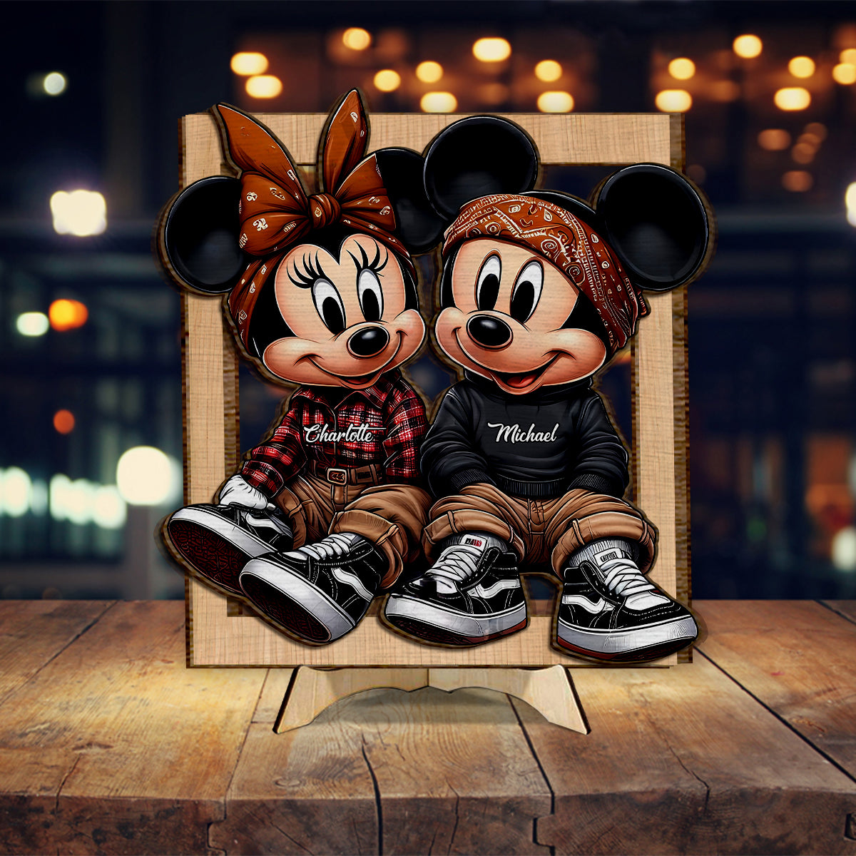 Chicano Mouse Couple - Personalized Mouse 2 Layered Wood Sign / Wood Plaque