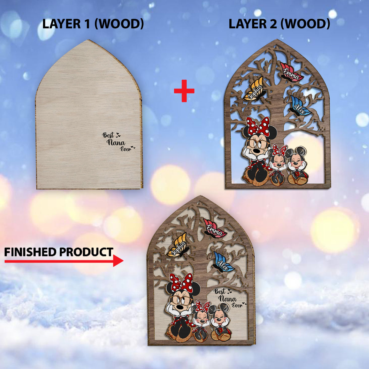 Best Nana Ever Butterflies Mouse Ears - Personalized Mouse 2 Layered Wood Sign / Wood Plaque