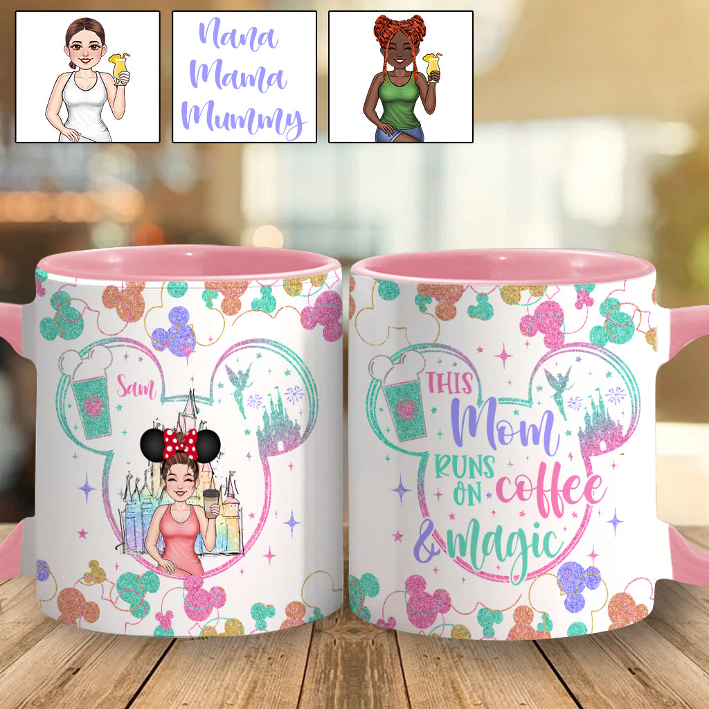 This Mom Runs On Coffee Magic - Personalized Mouse Accent Mug