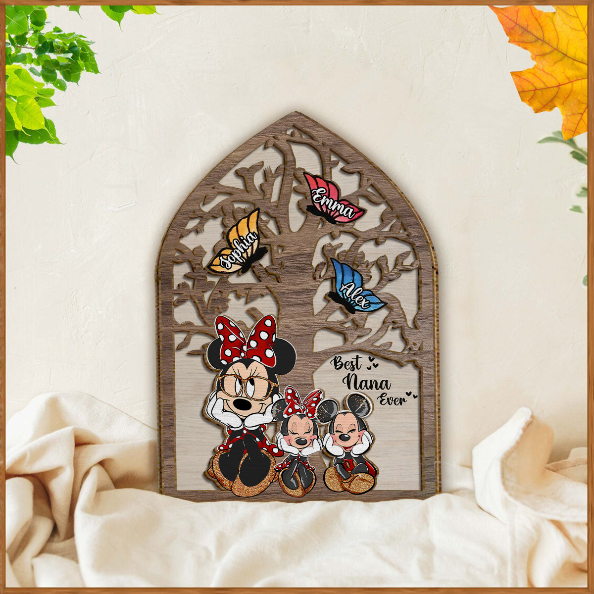 Best Nana Ever Butterflies Mouse Ears - Personalized Mouse 2 Layered Wood Sign / Wood Plaque