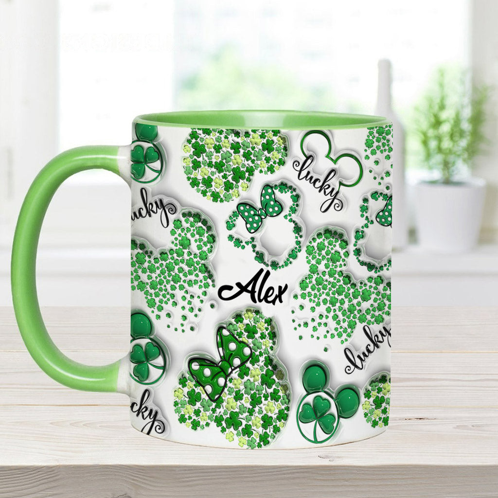 Lucky Mouse Ears Shamrocks - Personalized Mouse Accent Mug