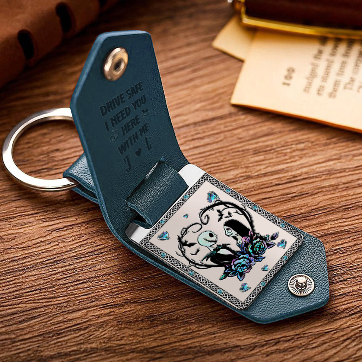 Drive Safe I Need You Nightmare Couple - Personalized Nightmare Leather Photo Keychain