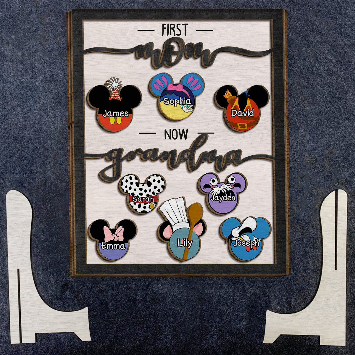 First Mom Now Grandma Mouse Ears - Personalized Mouse 2 Layered Wood Sign / Wood Plaque