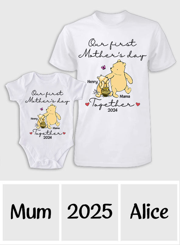 Our First Mother's Day Together - Personalized Mouse T-shirt And Baby Onesie
