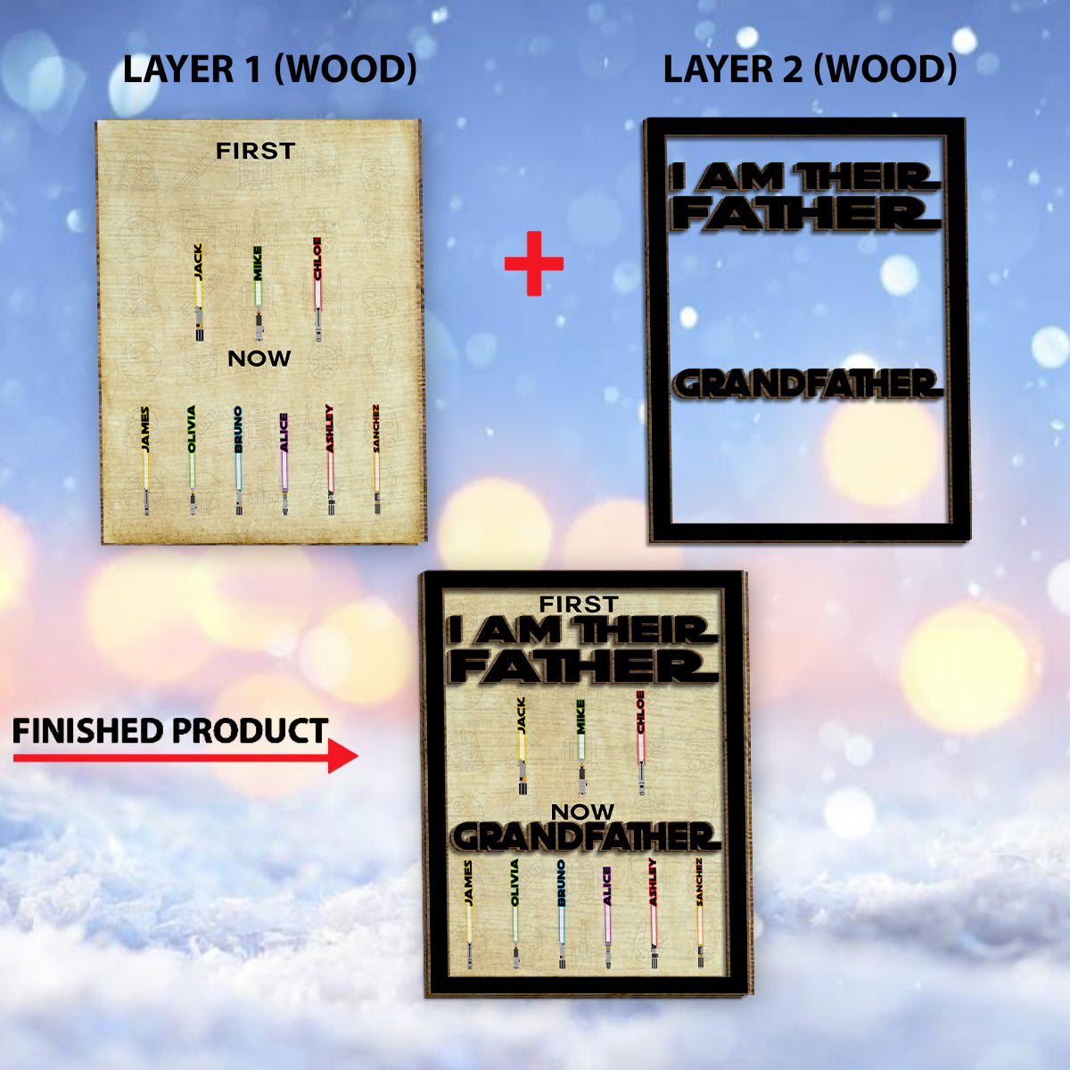 First Father Now Grandfather - Personalized The Force 2 Layered Wood Sign / Wood Plaque