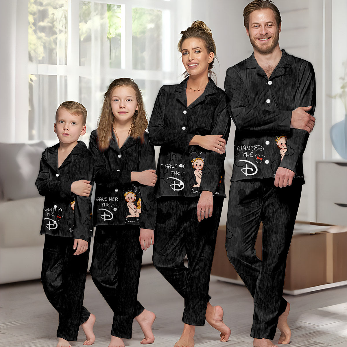 I Wanted The D I Gave Her The D Mouse Ears Couple - Personalized Mouse Button Down Pajamas