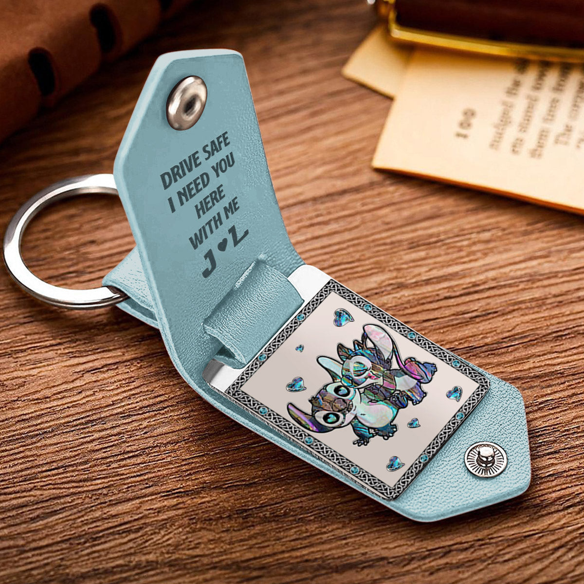Drive Safe I Need You Ohana Couple - Personalized Ohana Leather Photo Keychain