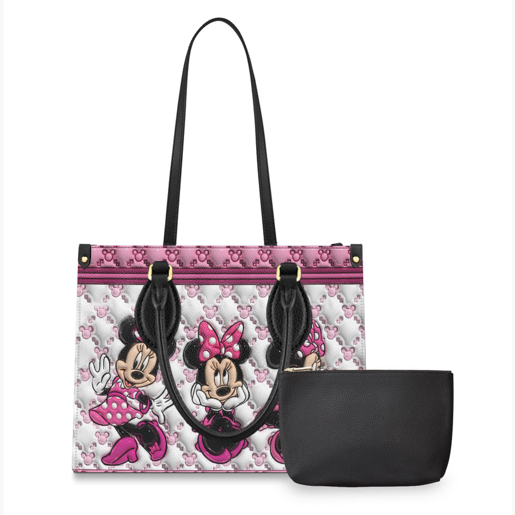 Pink Magic WIth Any Name - Personalized Mouse Leather Handbag