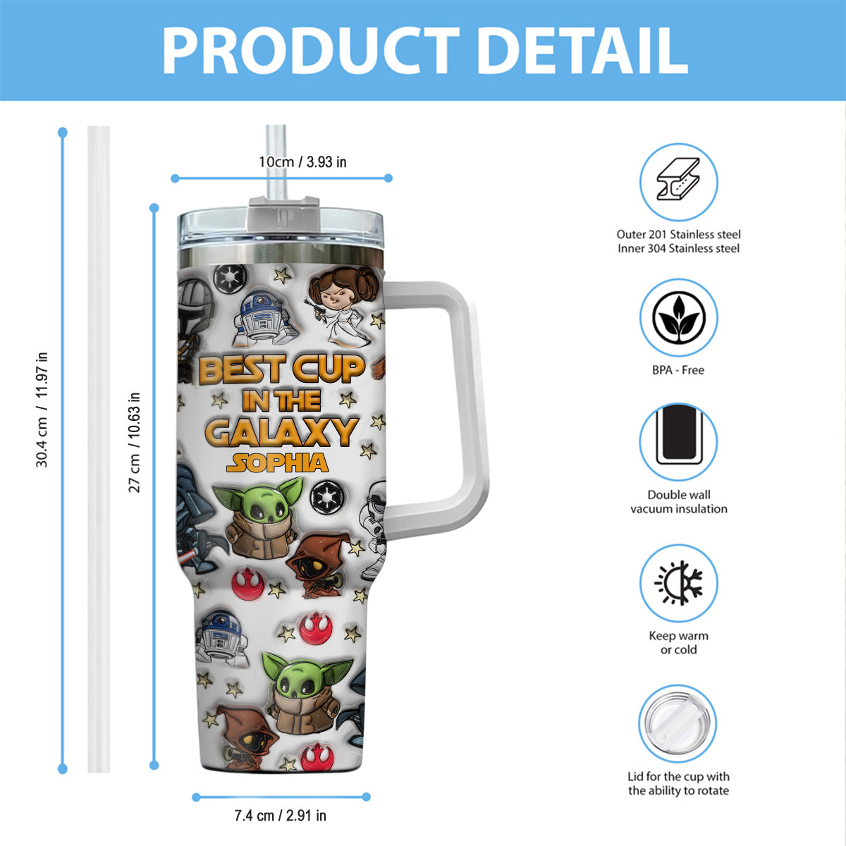Best Mug In The Galaxy - Personalized The Force Tumbler With Handle