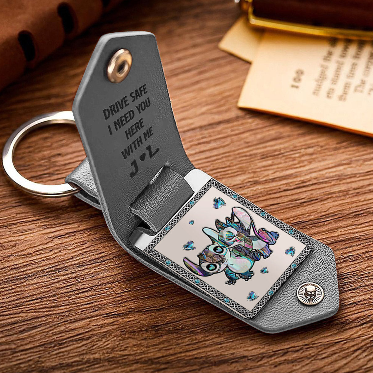 Drive Safe I Need You Ohana Couple - Personalized Ohana Leather Photo Keychain