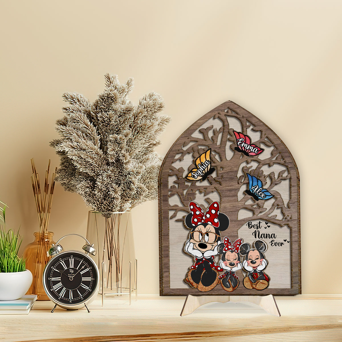 Best Nana Ever Butterflies Mouse Ears - Personalized Mouse 2 Layered Wood Sign / Wood Plaque