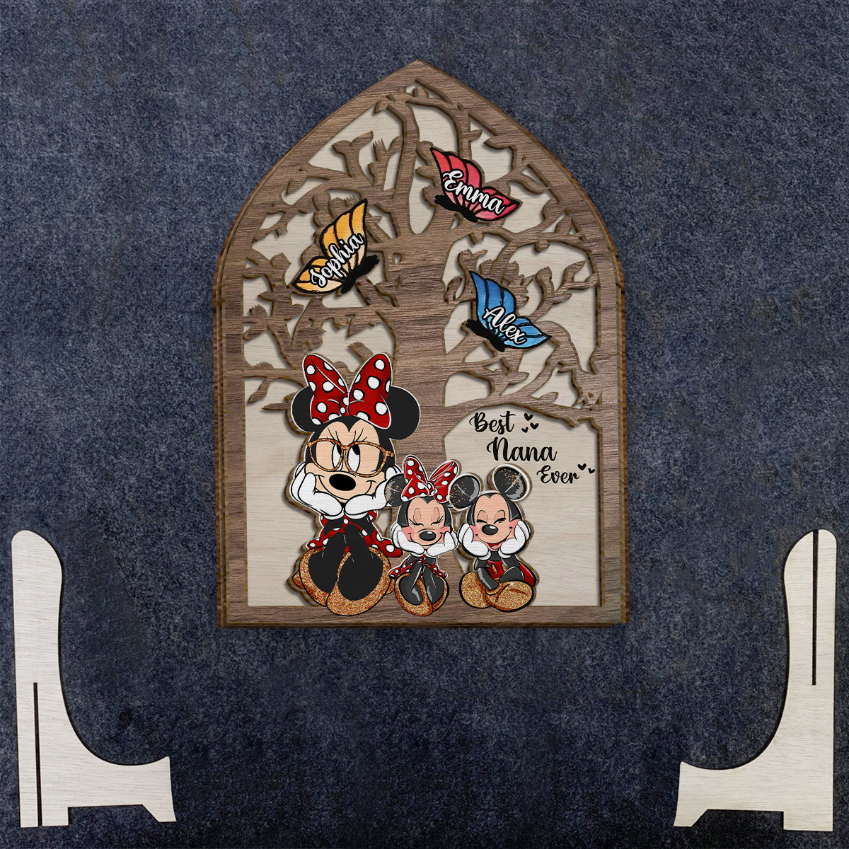 Best Nana Ever Butterflies Mouse Ears - Personalized Mouse 2 Layered Wood Sign / Wood Plaque