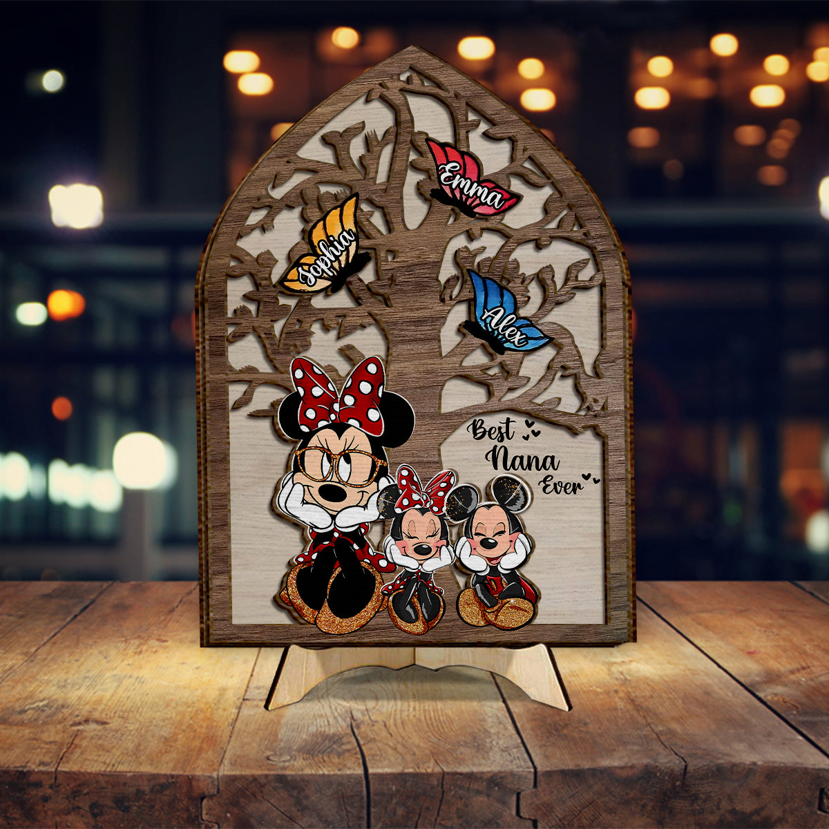 Best Nana Ever Butterflies Mouse Ears - Personalized Mouse 2 Layered Wood Sign / Wood Plaque