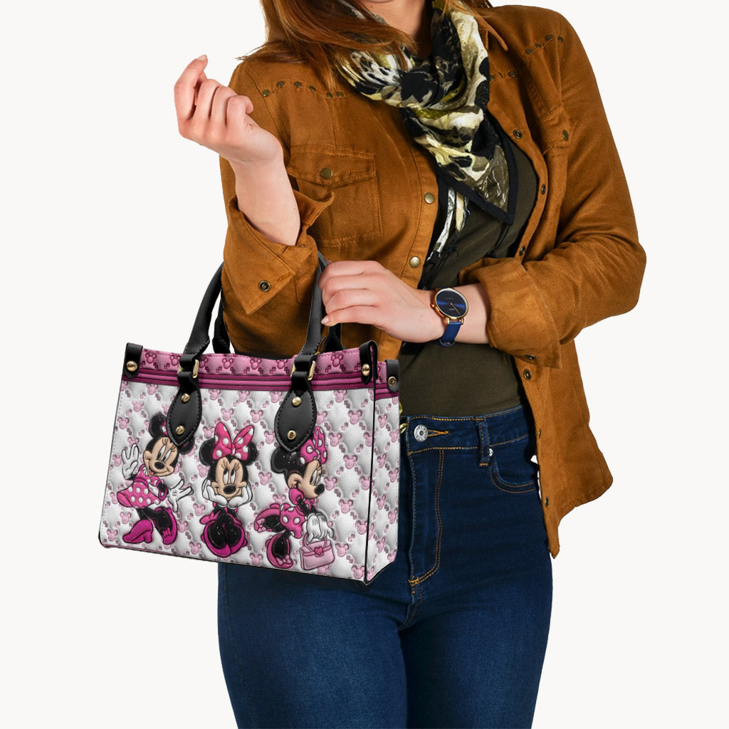 Pink Magic WIth Any Name - Personalized Mouse Leather Handbag